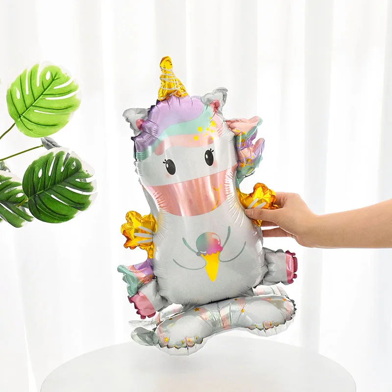 4D Large Cartoon Standing Unicorn Foil Balloons for Birthday Party Decorations Baby Shower Rainbow Unicorn Balloon Kids Gift