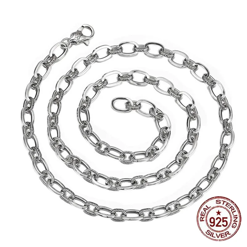 

S925 pure silver necklace with precision ring buckle necklace Retro unisex trendy personalized jewelry