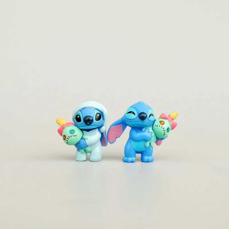 Disney-Lilo e Stitch Brinquedos Colecionáveis, Figuras Anime, Encantos Colecionáveis, Mão com Scrump, Mini GK Modelo PVC, Decoração, 6 peças por