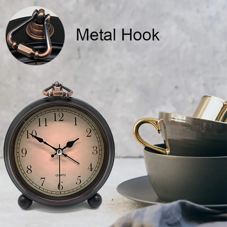 ساعة منبه كلاسيكية كلاسيكية مقاس 4 بوصات صامتة للغاية وغير موقوتة وساعة صغيرة مع إضاءة ليلية تعمل بالبطارية بتصميم بسيط لـ