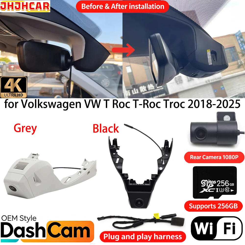for Volkswagen VW T Roc T-Roc Troc 2018-2025 Plug & Play Wifi OEM DVR 4K Dash Cam Front Rear Camera Night Vision Video Recorder