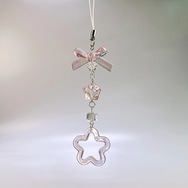 

Y2K Pink Bowknot Flower Phone Chain Cute Sweet Mobile Phone Lanyard Keychain Girly Cell Phone Strap Pendant