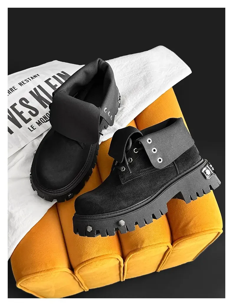 High Top Motorcycle Boots Plus Size 45 Mens Designer Outdoor Work Boots Fashion Casual Leather Height Increased Platform Boots