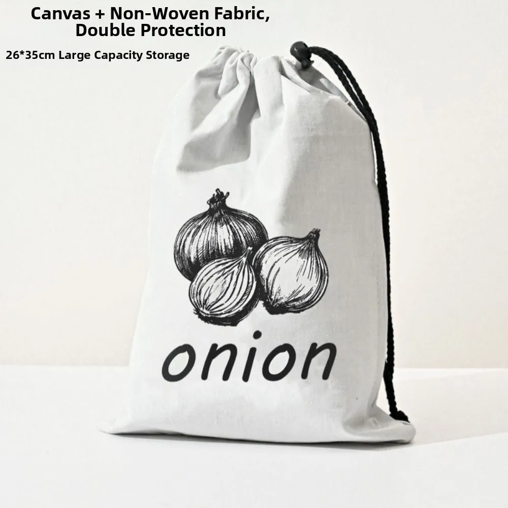 Durable Reusable Onion Potatoes Storage Bag Large With Side Zipper Canvas Bag Drawstring Kitchen Storage Pouch view 4