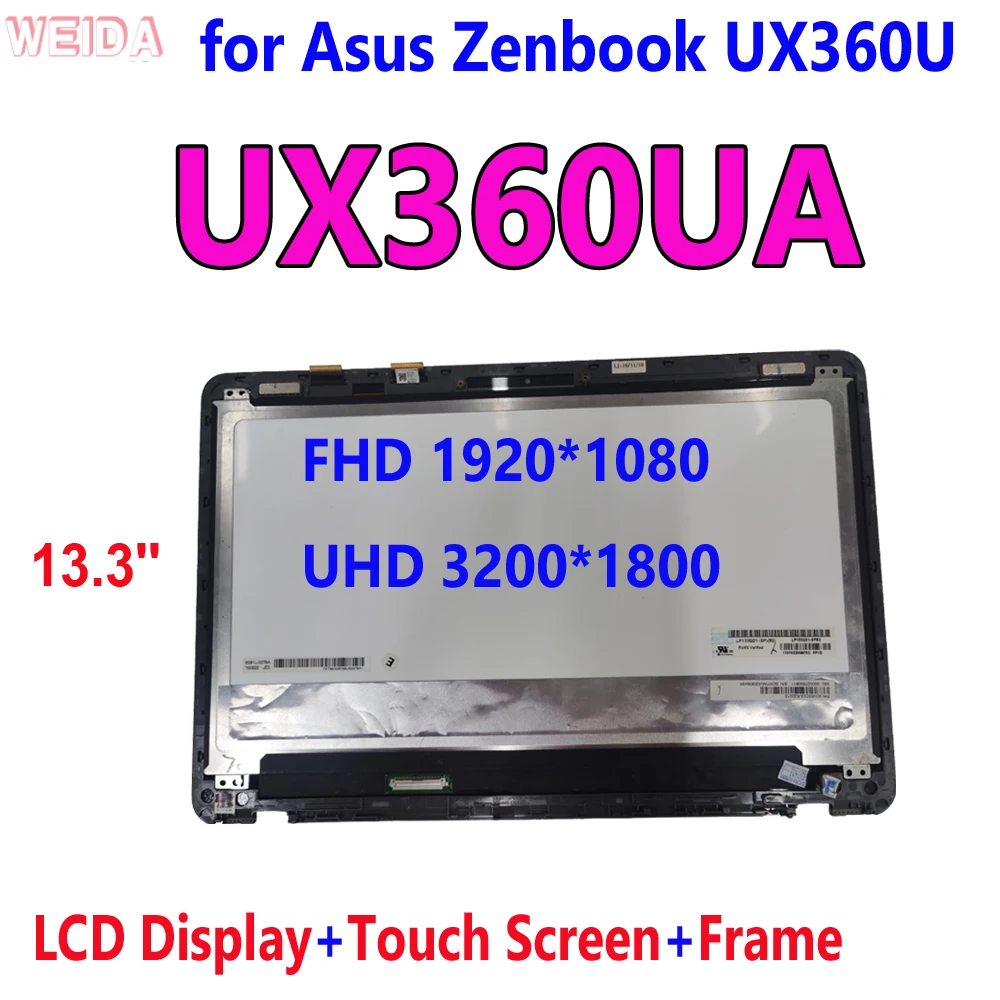 13.3'' for Asus Zenbook UX360U UX360UA LCD Display Touch Screen Assembly Frame FHD 1920*1080 UHD 3200*1800 Laptop LP133QD1-SPB2