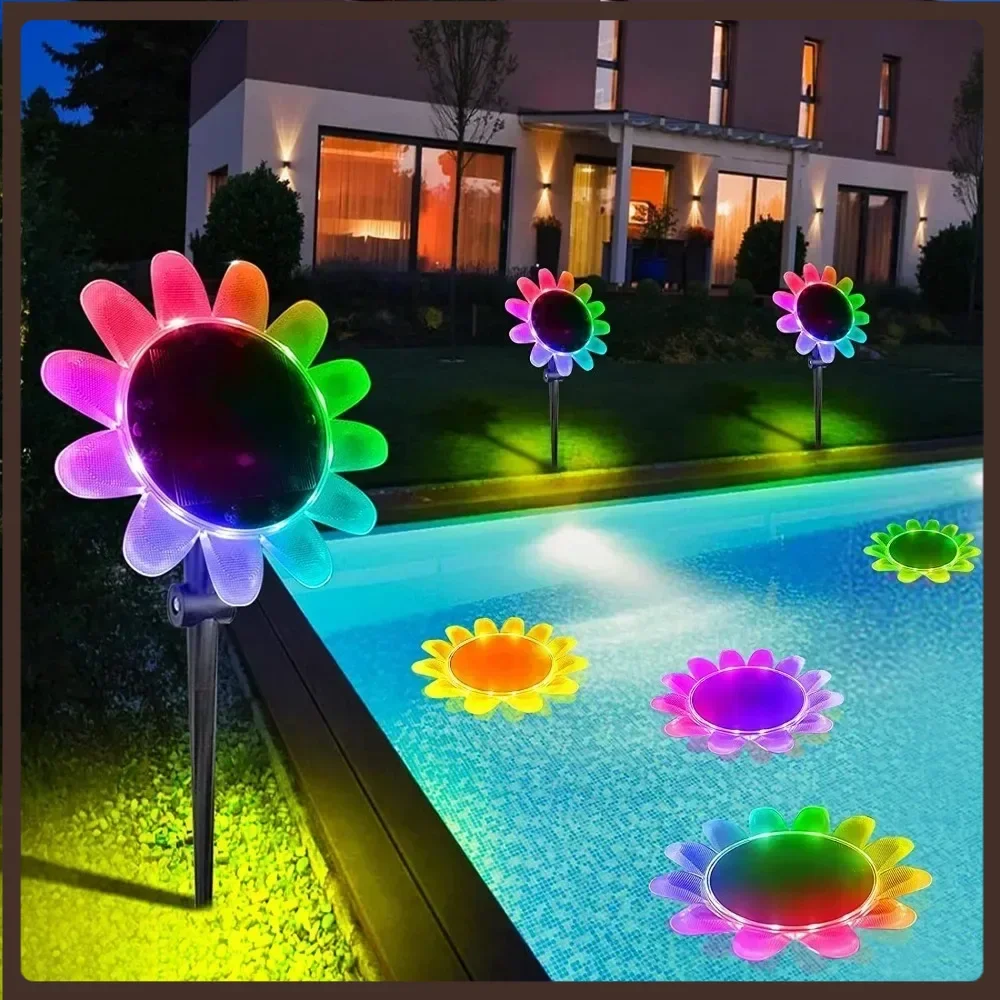 Solar Flower Pool Light LED Water Bleaching Belt Color Changing Timing Waterproof Hot Spring Fountain light Garden lawn light