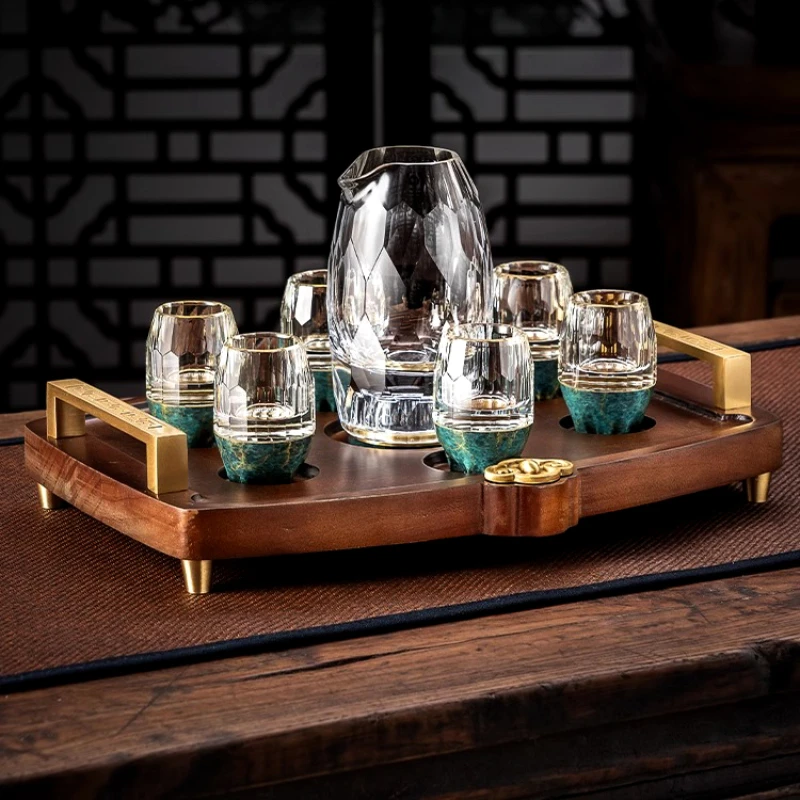 

Brass Baijiu cup set Luxury high-end crystal one mouthed tasting cup Old style small wine cup New Chinese wine dispenser BA