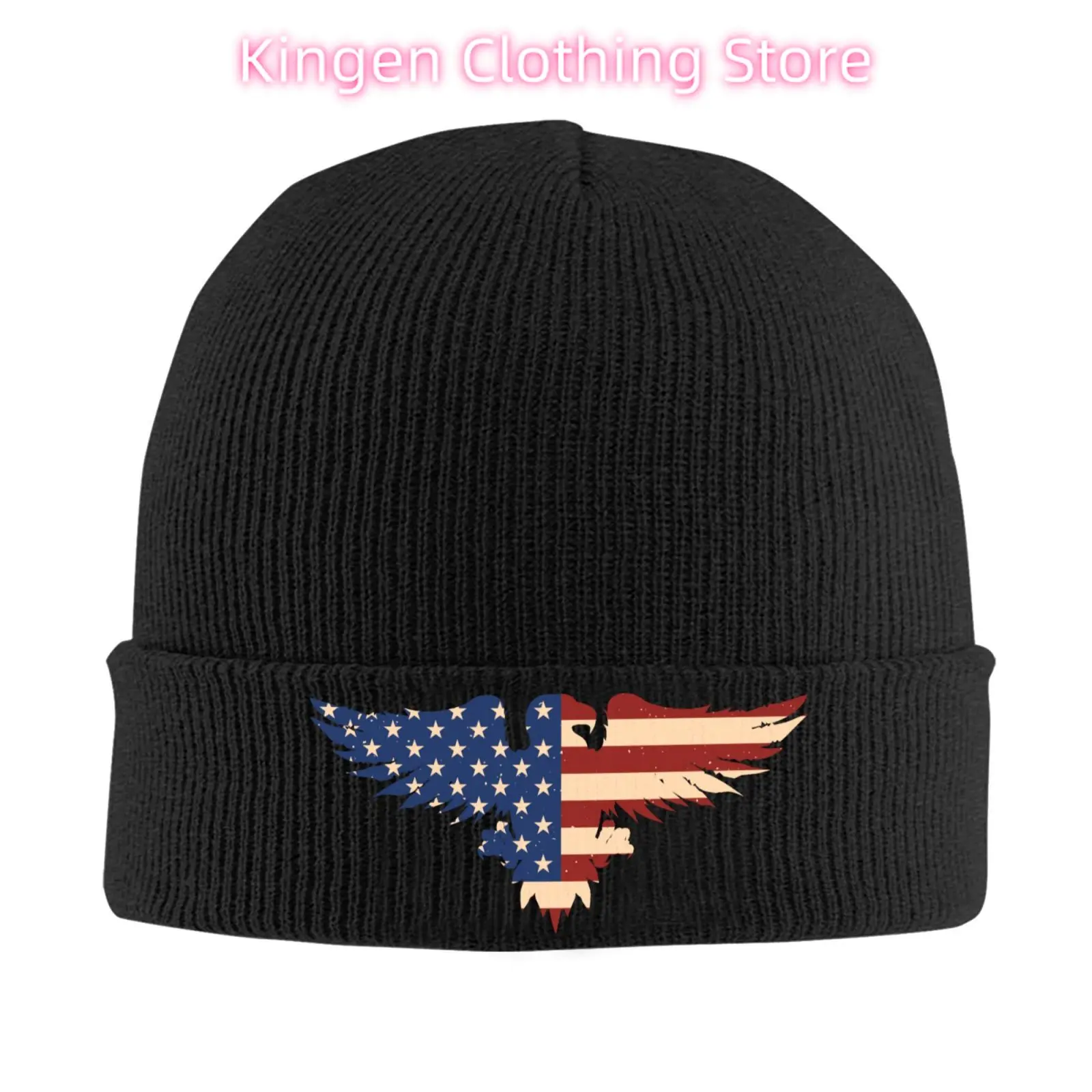 American Eagle Print Beanie Vintage Graphic Knit Hat Retro Streetwear Soft Warm for Men Women Elastic Cap Skullie Beanies Winter