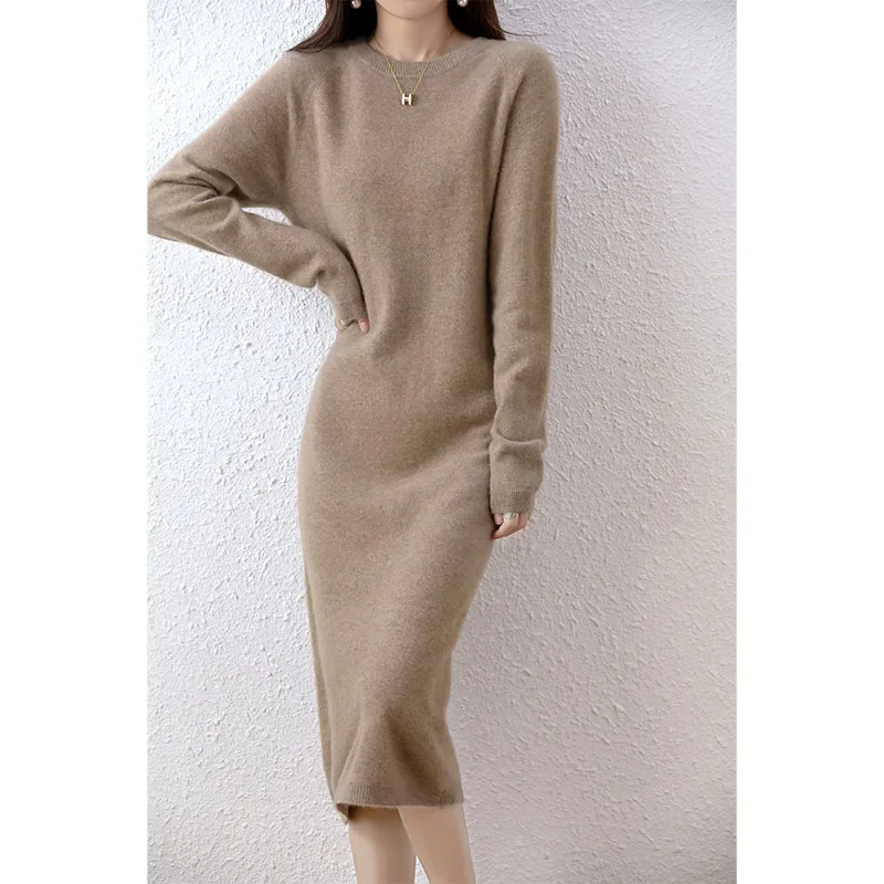 Tailor Sheep 100% Merino Wool Knitted Sweater Dress Women Winter/ Autumn O-Neck Female Dresses Long Style Jumper Girl Clothes