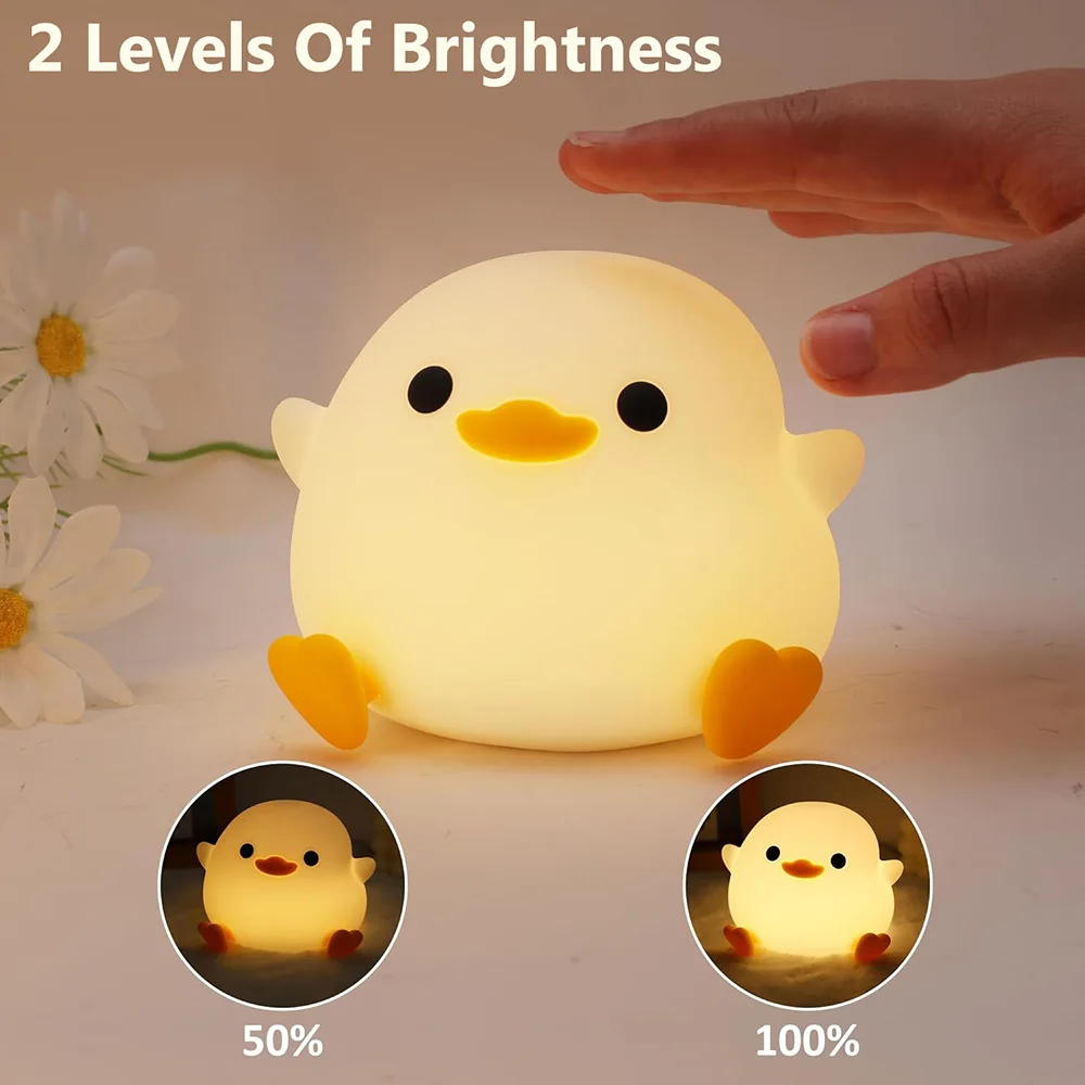 DoDo Duck Night Light Silicone Dimmable USB Rechargeable LED Bedside Lamp 20 Minutes Timer Touch-Sensitive Nursery Nightlight