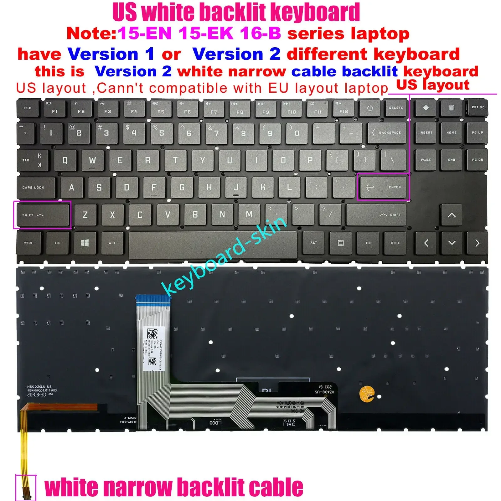 New US white Backlit Keyboard For HP Omen 15-EK 15-EN 16-B** PN-Q236 TPN-Q265 TPN-Q238 TPN-Q267 version 2