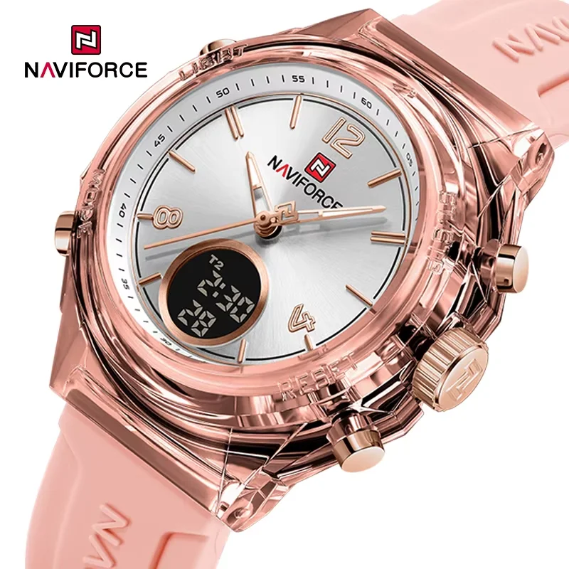 NAVIFORCE Uhren für Damen, neues Design, kleines Zifferblatt, Sport, Damen, 5 ATM, wasserdicht, Quarz, LCD-Digitalanzeige, Armbanduhr, RelojMujer