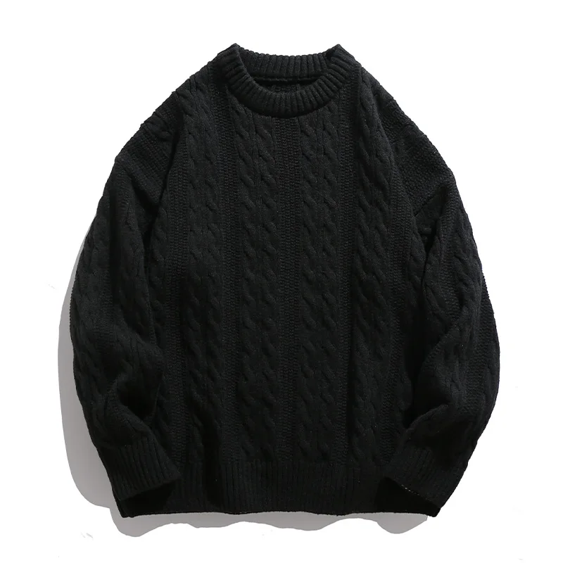 Maglioni treccia grigia per uomo classici O collo maglione lavorato a maglia moda giapponese uomo 2025 nuovo abbigliamento casual invernale