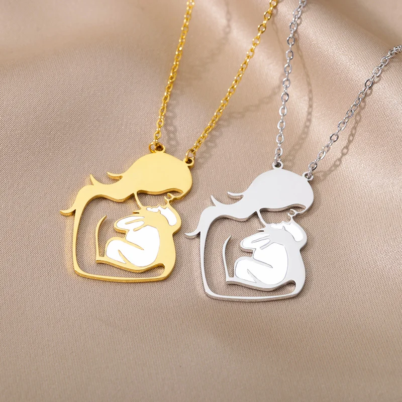 Mom and Choker Necklace For Women Gold Color Stainless Steel Necklace Charm Collier Family Jewelry Mother\'s Day Gift