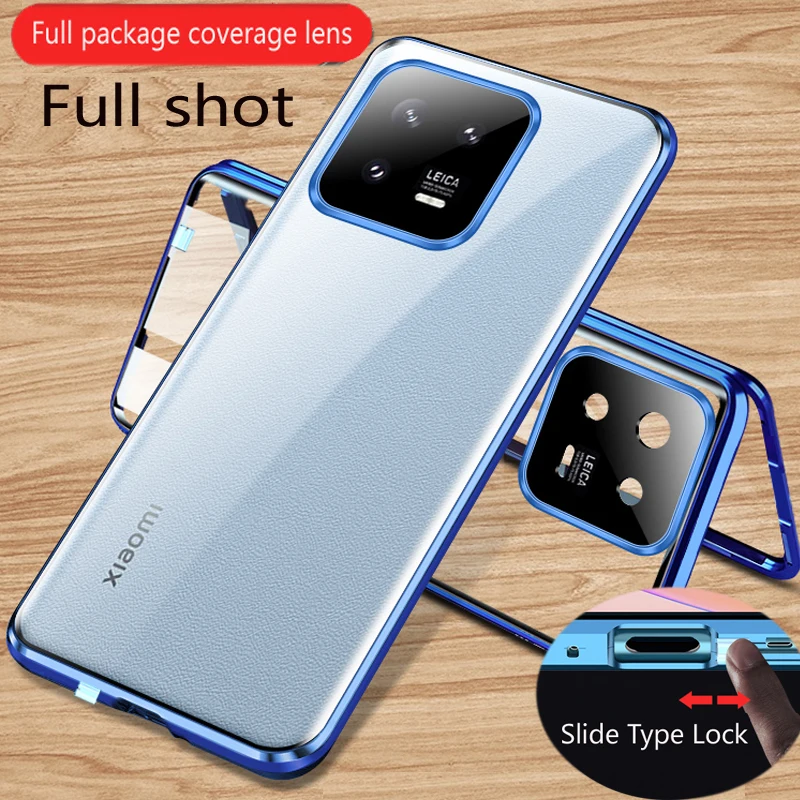 Metal Magnetic Snap Lock Case For XiaoMi Mi 13 Pro 14 Ultra 13 Lite 13T Pro Double-Sided Glass Cover Lens protection Cases