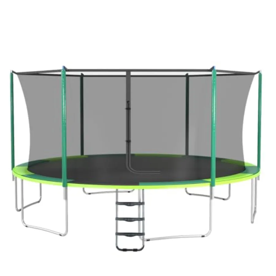 Outdoor 15FT recreational trampoline with safety enclosure galvanized steel frame black and gray color rust-resistant coating a