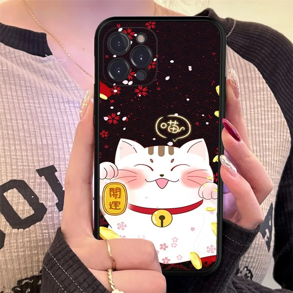 Maneki Neko Lucky Money Cat Phone Case Silicone Soft for iphone 15 14 13 12 11 Pro Mini XS MAX 8 7 6 Plus X XS XR Cover