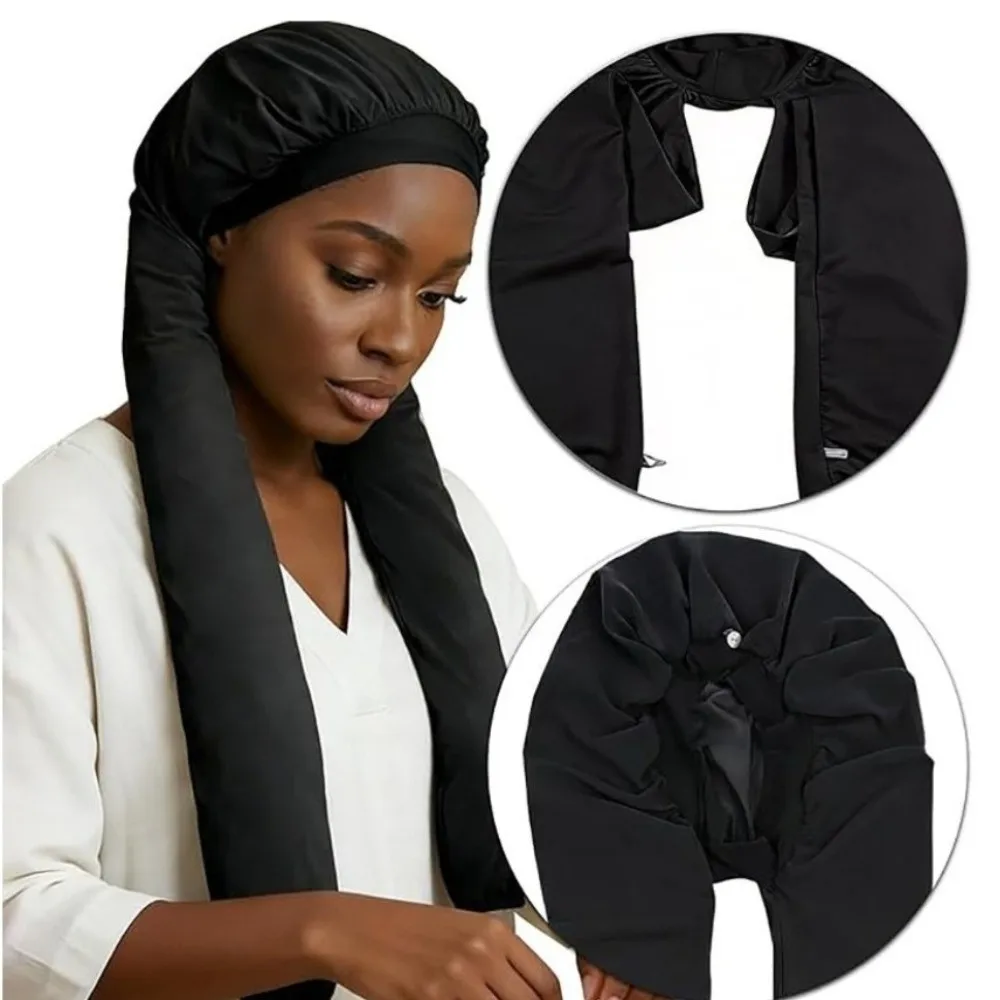 Silky Satin Satin Long Dreadlock Sleep Bonnet Adjustable Lightweight Long Hair Bonnets for Sleeping Long Tail Bathing Hat