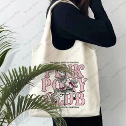 1 pc Chappell Roan Pink Club pattern Tote Bag letteratura borsa a tracolla illustrazione ragazza Book Bag Travel Harajuku Canvas Handbag