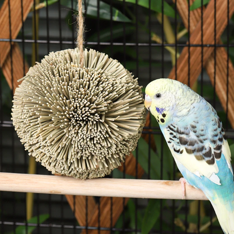 Parrot Chewing Toy Natural Grass Ball Chew Shred Foraging Bird Cage Accessories For Parakeet Parrotlet Lovebird Budgies