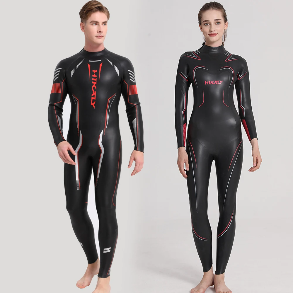 

Mens Women Wetsuit 3mm Triathlon CR Smooth Skin Neoprene Blind Seam Diving Suits Long Sleeve Extra Elastic for Surfing Swimming