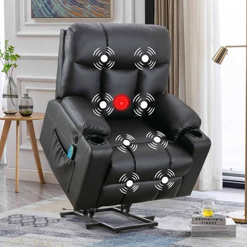 Extra Wide Lift Recliner Chair with Heat and Massage, Faux Leather Power Lift Chair Massage Chair for Adults Elderly,  26