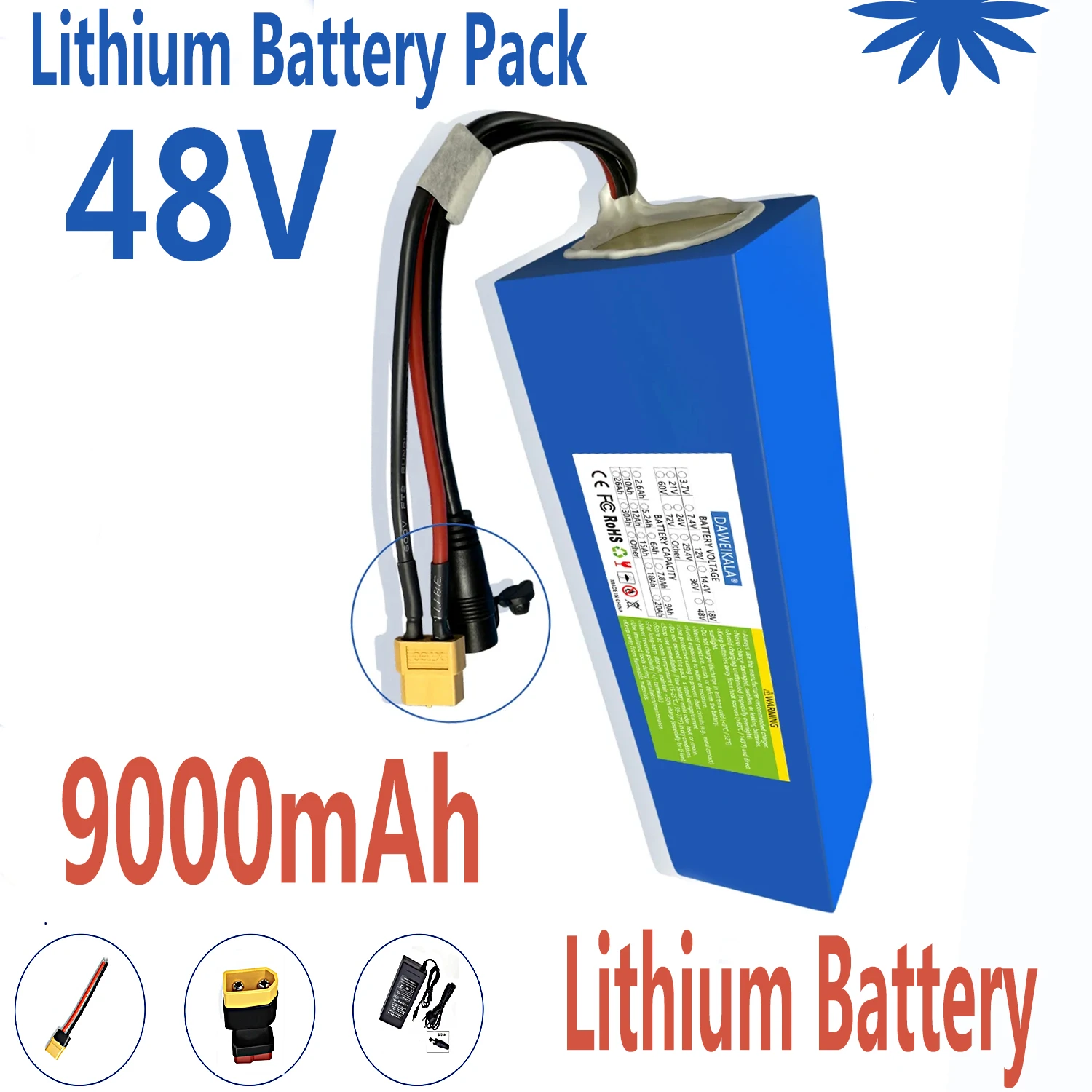 

Highly Rated 48v lithium battery 9000mAh 1000w 13S3P Li ion Battery Pack For 54.6v 750W 1000W Kit built-in 30A BMS With Charger