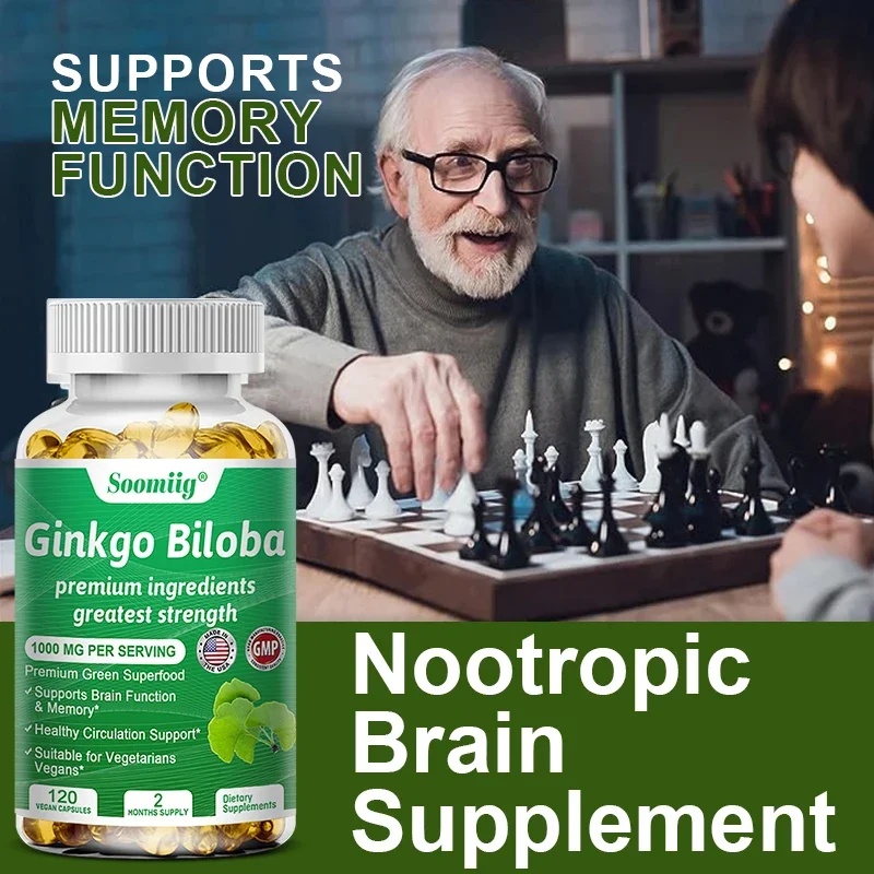 Soomiig Ginkgo Biloba Universal Brain Health Dietary Supplement, 1000 Mg, 120 Veggie Capsules - Improves Memory, Concentration