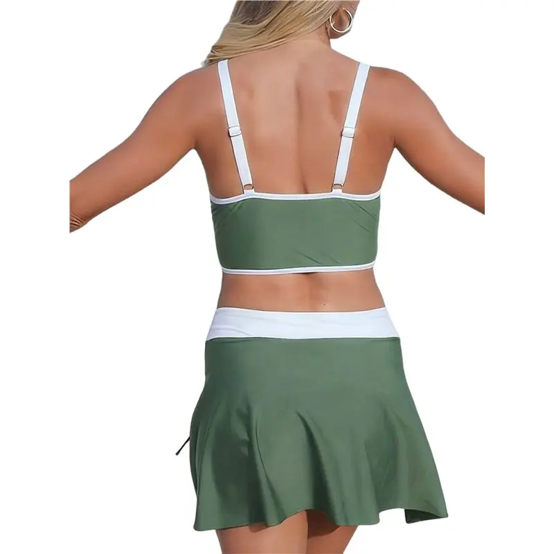 

CYL-Women Sports Splicing Swimsuits High Waisted Tummy Control Swim Skirt Two Piece Bathing Suit
