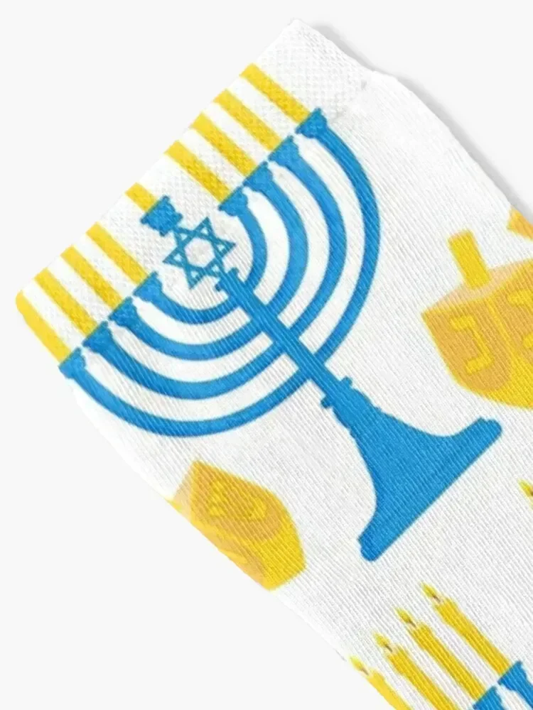 Hanukkah Menorah Bright Candles and Dreidel Pattern Socks luxury compression Socks Man Women's