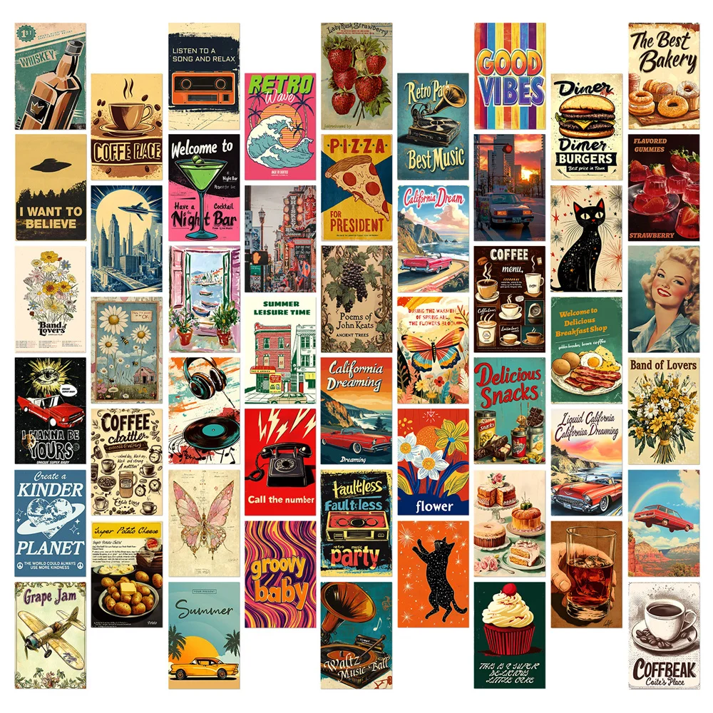 

Bedroom Picture Frame Paintings, Retro-Style Wall Decor Postcards, Wall Stickers, Collage Art, Cartoon Party Cards, and Party Su