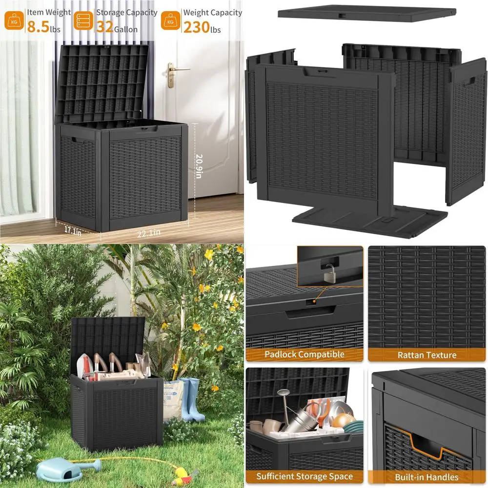 

Большой водонепроницаемый ящик для хранения на открытом воздухе для патио, террасы и бассейна — черный