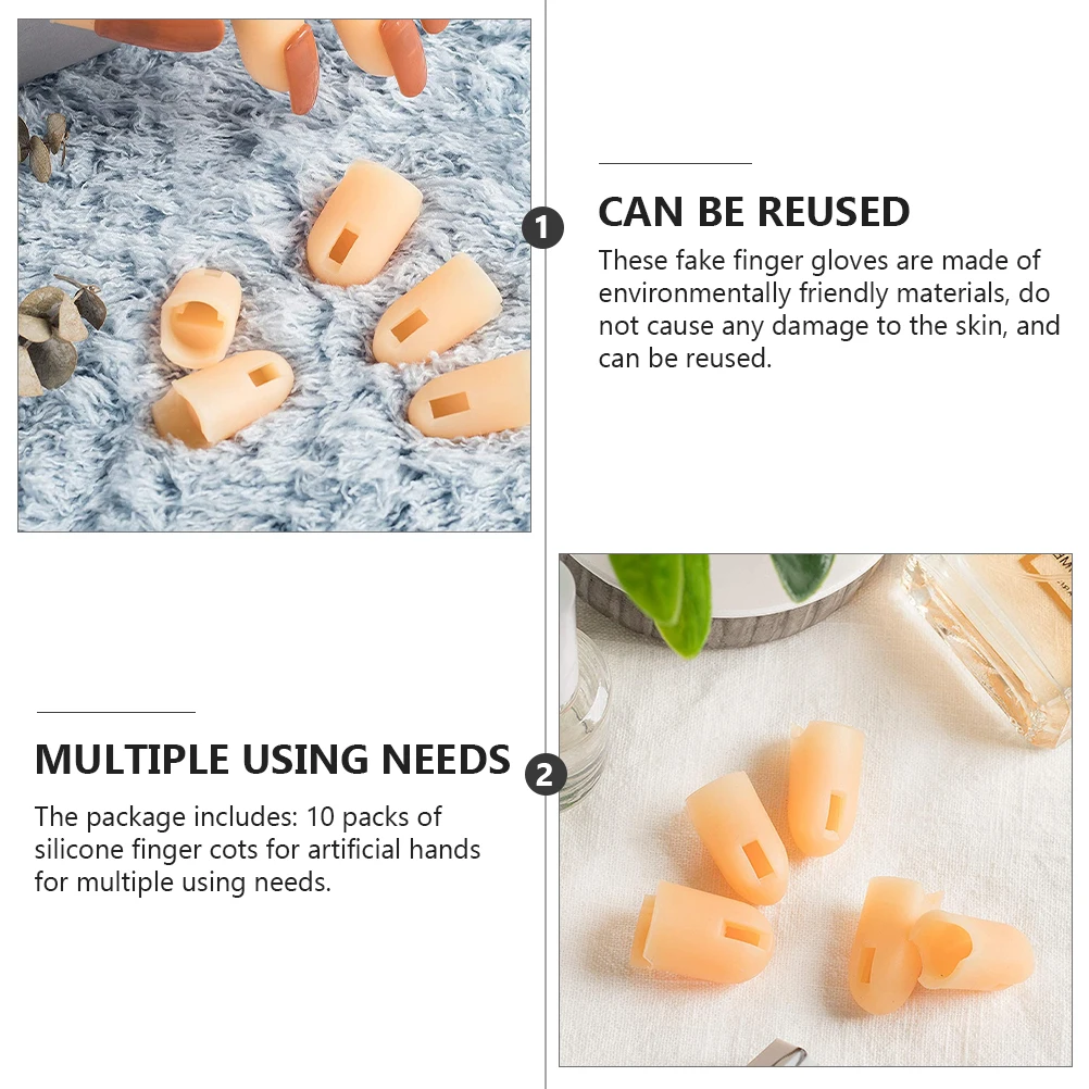 

10pcs Silicone Finger Cot Artificial Fingers Reusable Abs Material Manicure Protector Nail Art Cover Practice Fake Hand Gloves