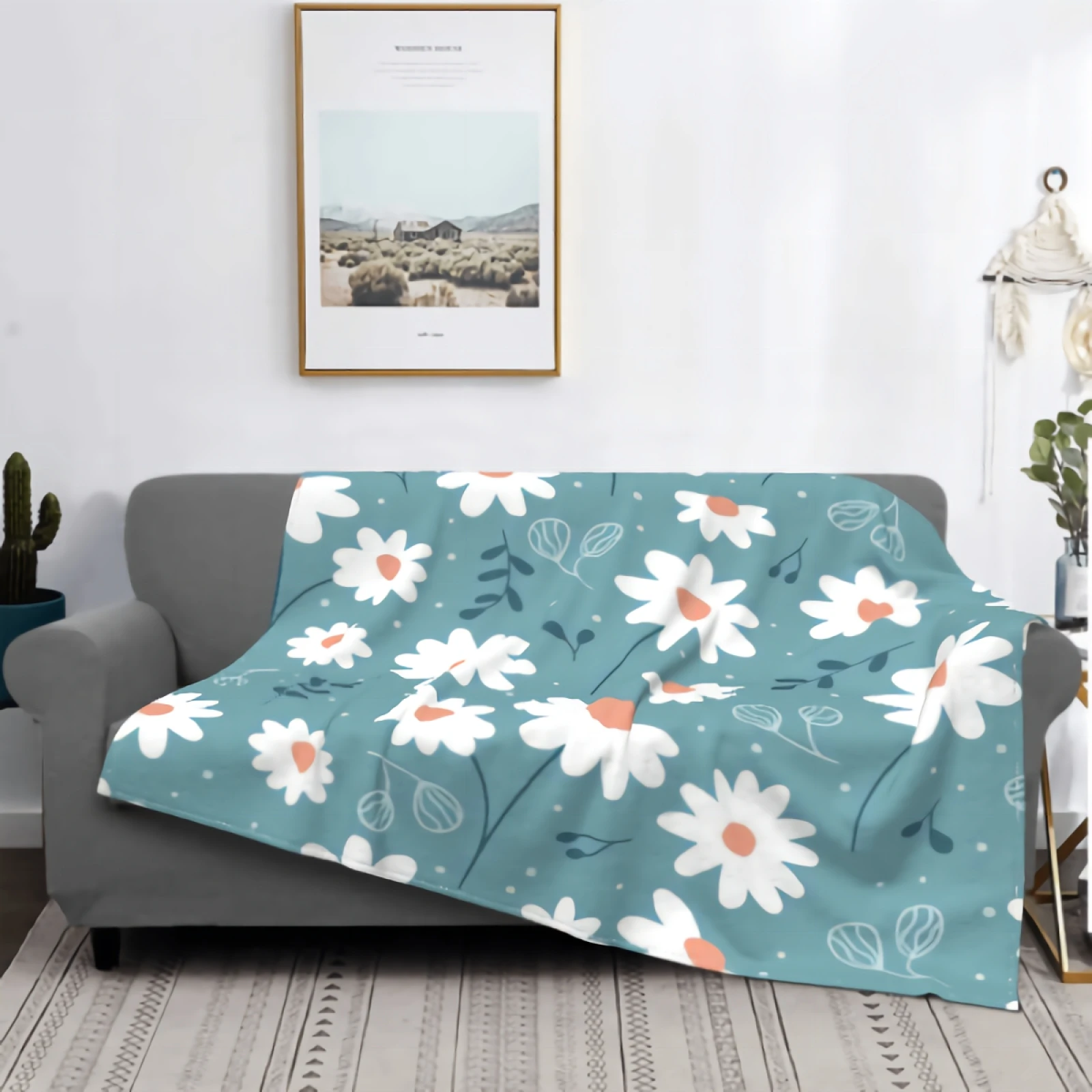 

Cute Daisy Flowers Pattern Blanket for Couch Super Soft Cozy Plush Microfiber Fluffy Blanket Lightweight Warm Bedspread 80"x60"