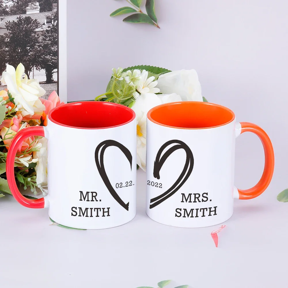 Imagem -03 - Combinando Casal Canecas Definido para o Aniversário Ideias do Casamento Senhor e Senhora Caneca Caneca do Dia dos Namorados Copo de Café Personalizado Presente do Casamento