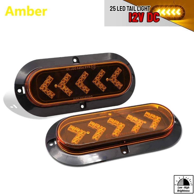 Boat LED Light 2Pcs 6In Amber 25LED Tail Light Waterproof Oval Brake Stop Lamp For Boat ATV Truck Trailer