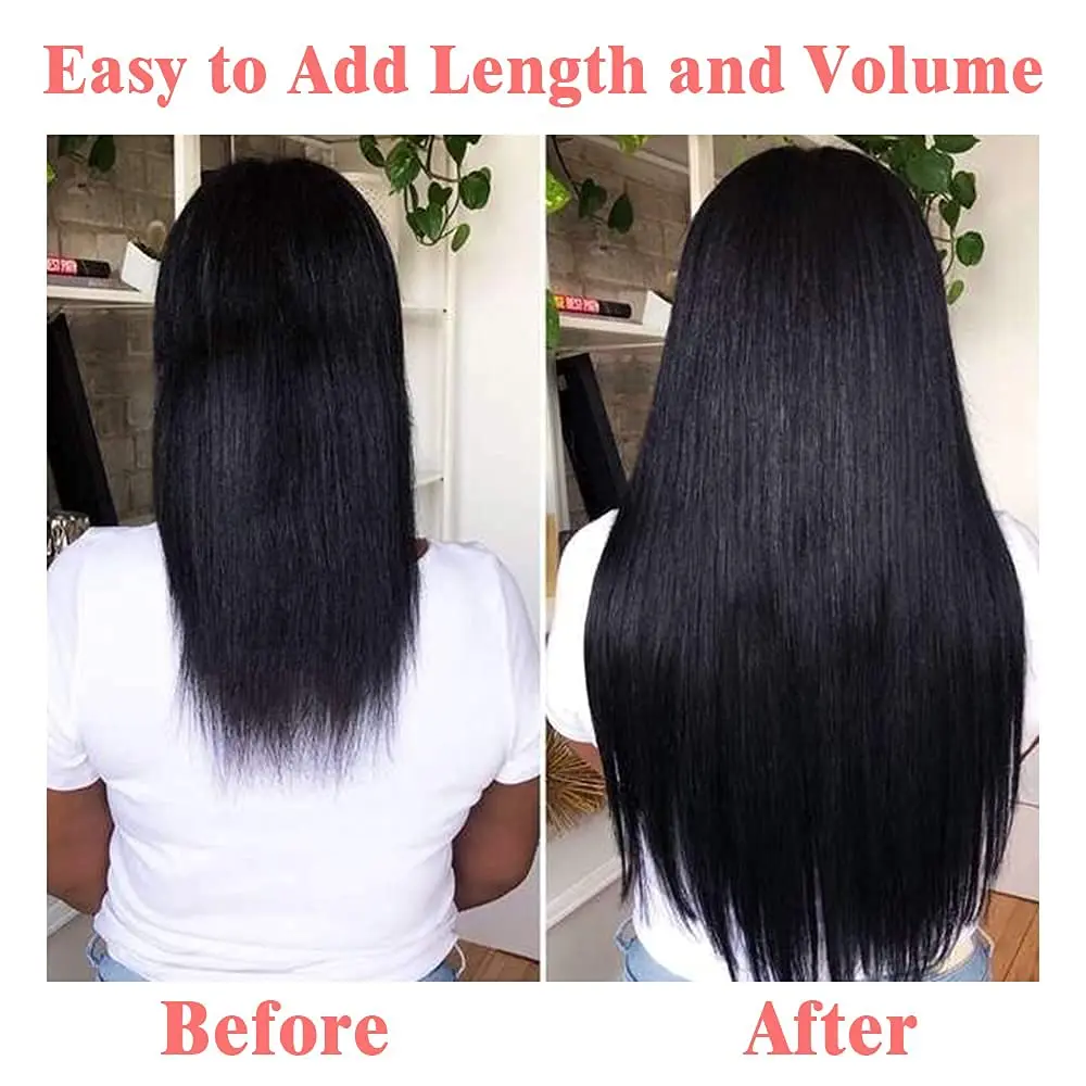 Straight Clip in Human Hair Extensions Soft Weft Color #5 Clip in Hair Extensions Human Hair for African American 18 Inches 105g