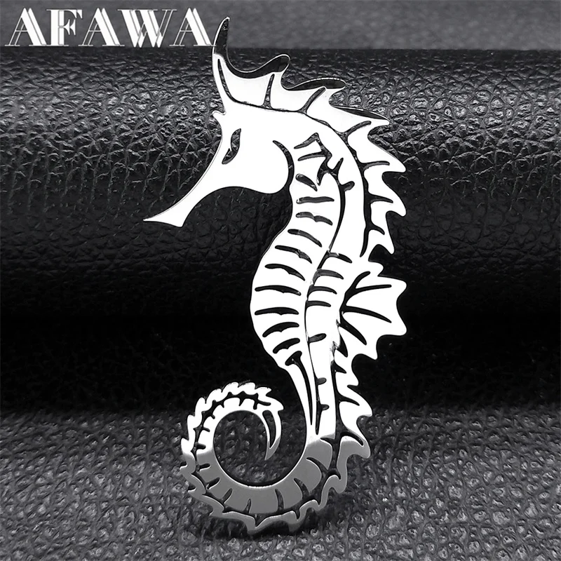 Cute Hippocampus Seahorse Lapel Pin for Women Men Stainless Steel Silver Color Sea Animal Pins Brooch Jewelry Gifts X9212S02