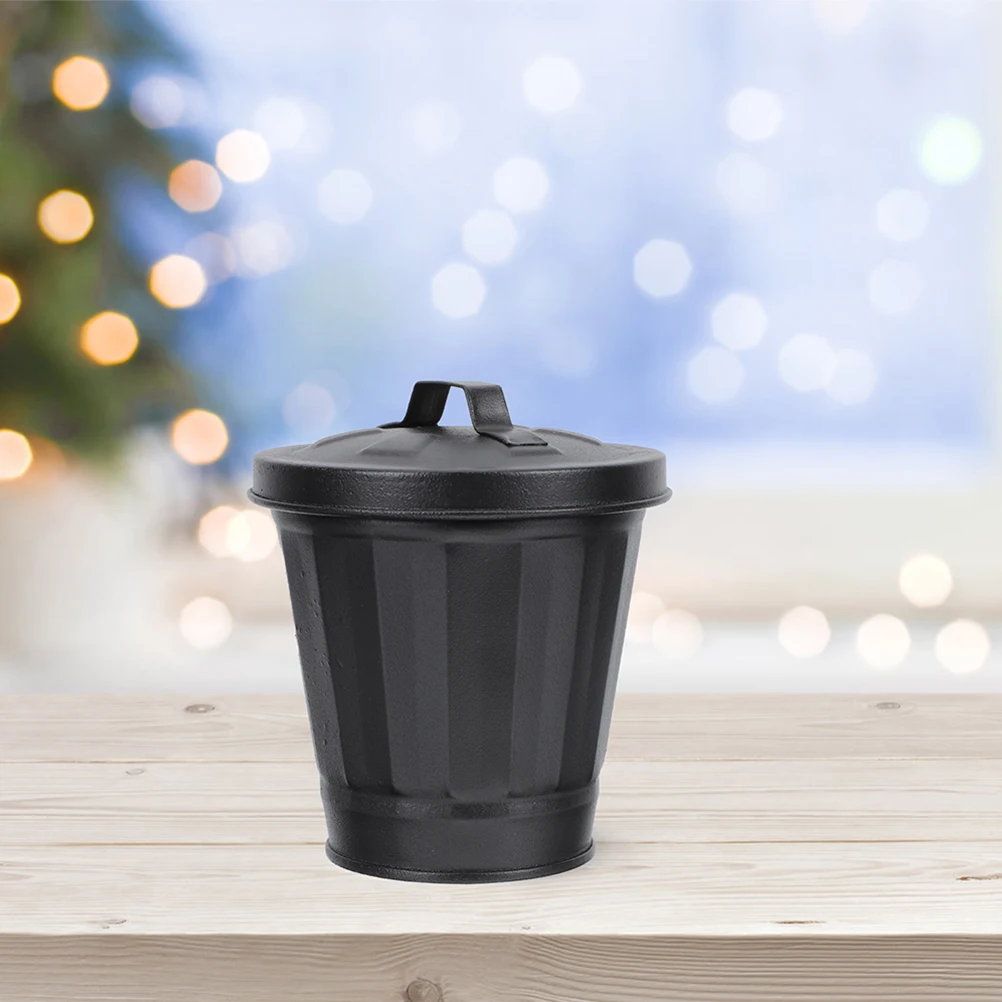 

2Pcs Mini Trash Can Galvanized Iron Large Opening Lid Desktop Wastebasket Countertop Garbage Bin Small Space Apartment