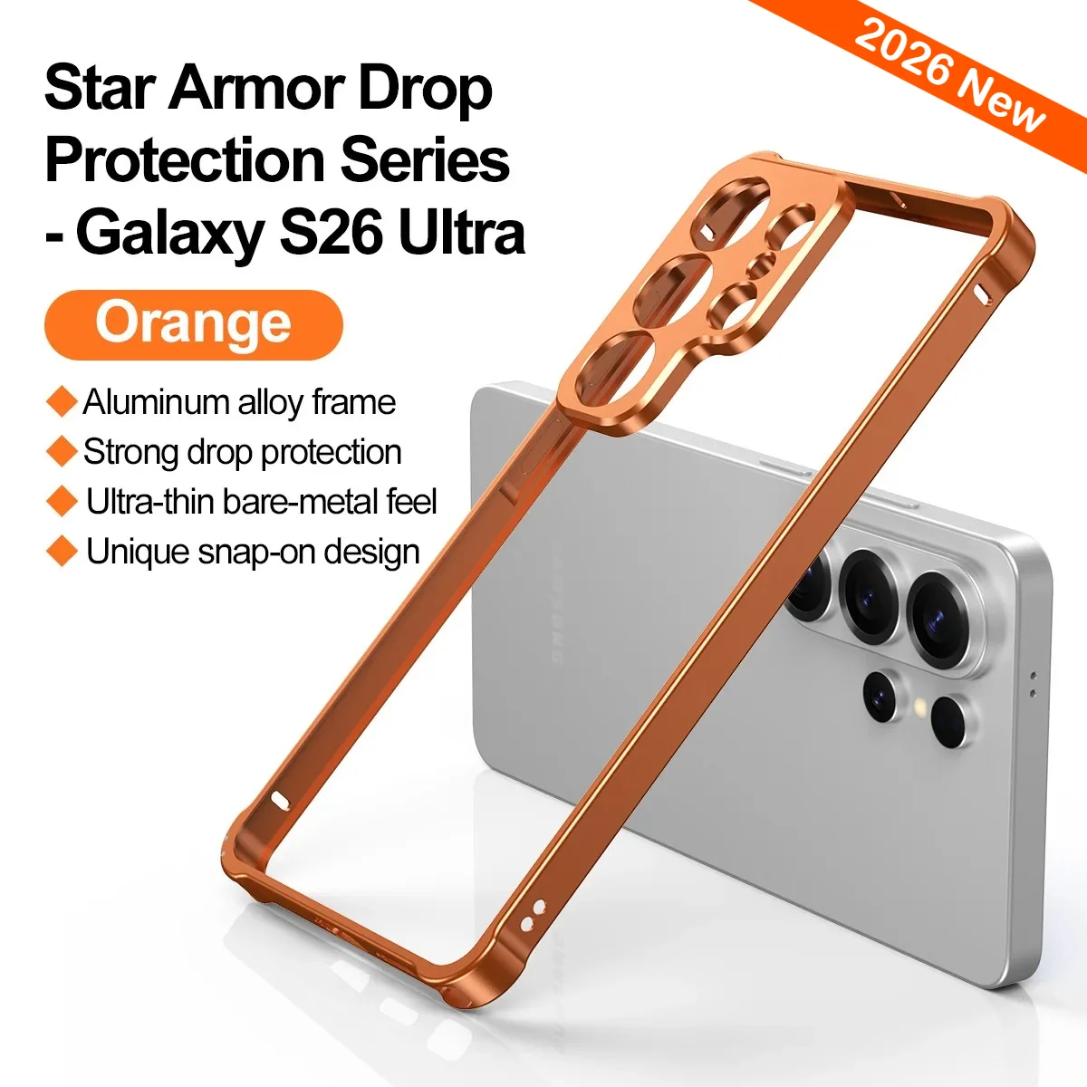 

2026 Aluminum Alloy Frame Heat Dissipation Case for S26 Ultra Plus Bare Metal Feel Four-coner Rugged Armor Shockproof Hard Cover