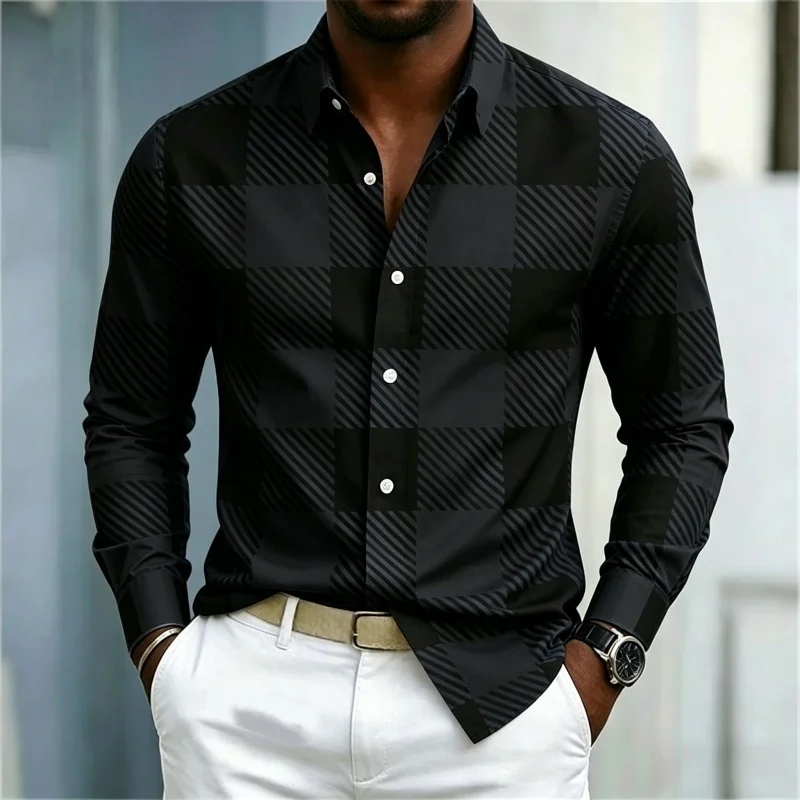 Men's High-Quality Red And Black Checkered Contrasting Shirt  Street Style Casual Slim Fit Shirt  Comfortable Men's Clothing
