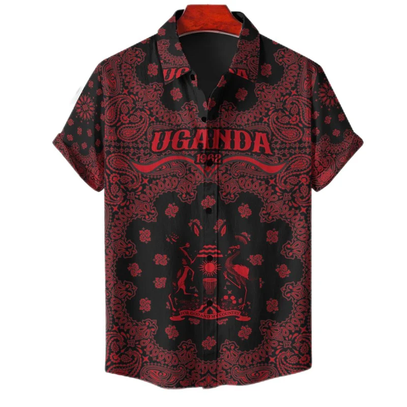 Uganda Flag Map 3D Printed Short Sleeve Shirts For Men Clothes Summer Africa Country Lapel Blouse National Emblem Shirt Tops