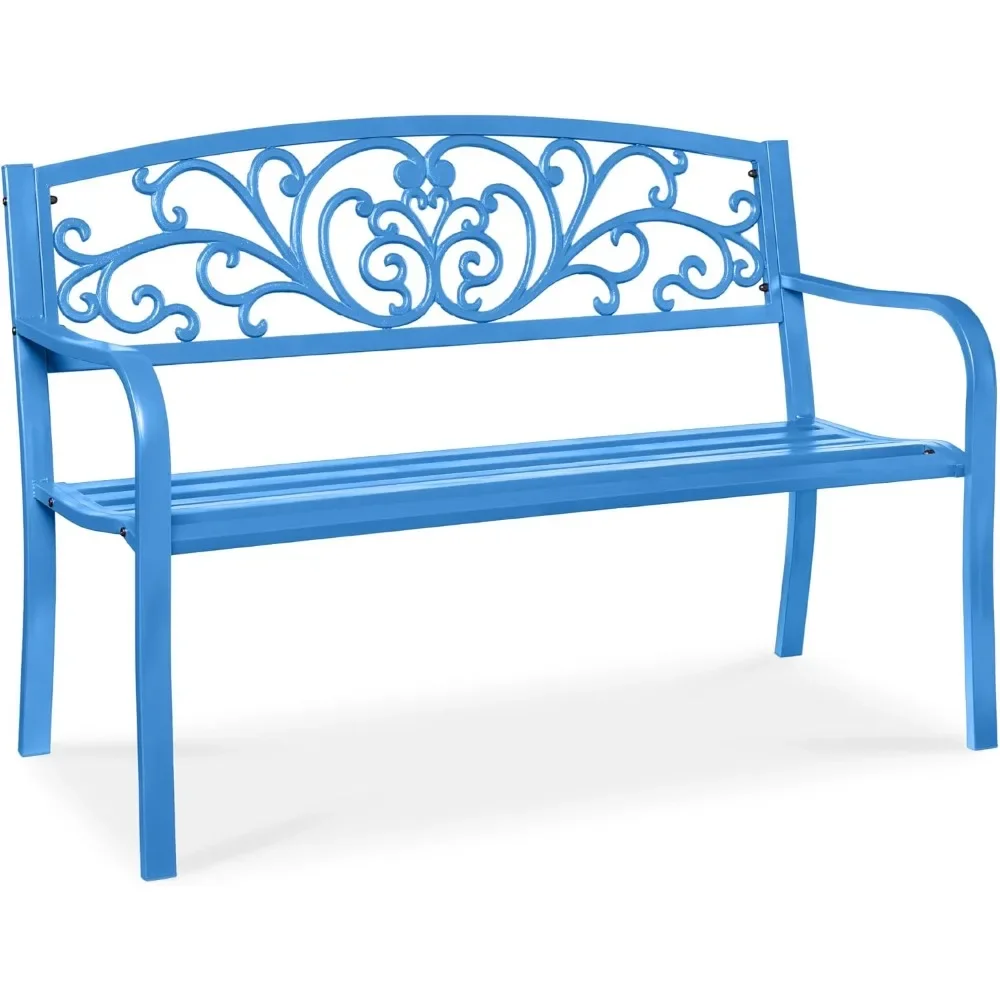 

Garden Patio Porch Furniture for Lawn, Park, Deck w/Floral Design Backrest, Slatted Seat - Ocean