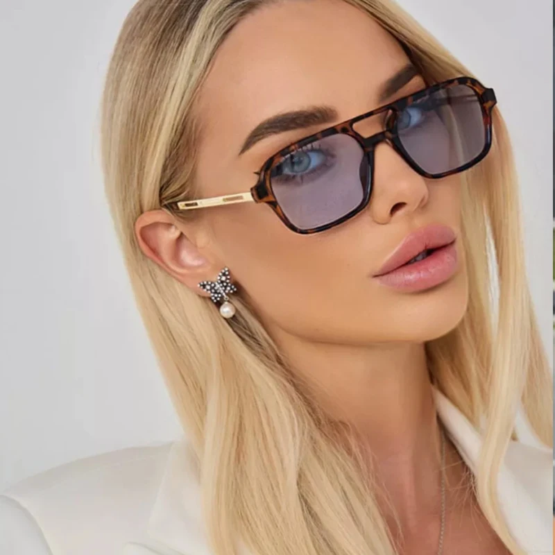 

2pcs New Fashion Square Sunglasses Women Candy Color Retro Double Bridge Glasses Men Retro Gradient Eeyglasses Goggle UV400