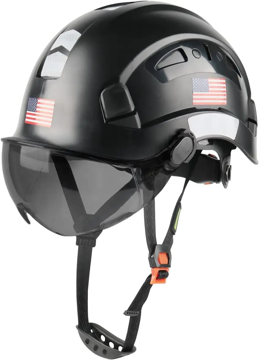 Safety Helmet Hard Hat with Visor Chinstrap Adjustable Lightweight Vented ABS Work Helmet Suspension ion