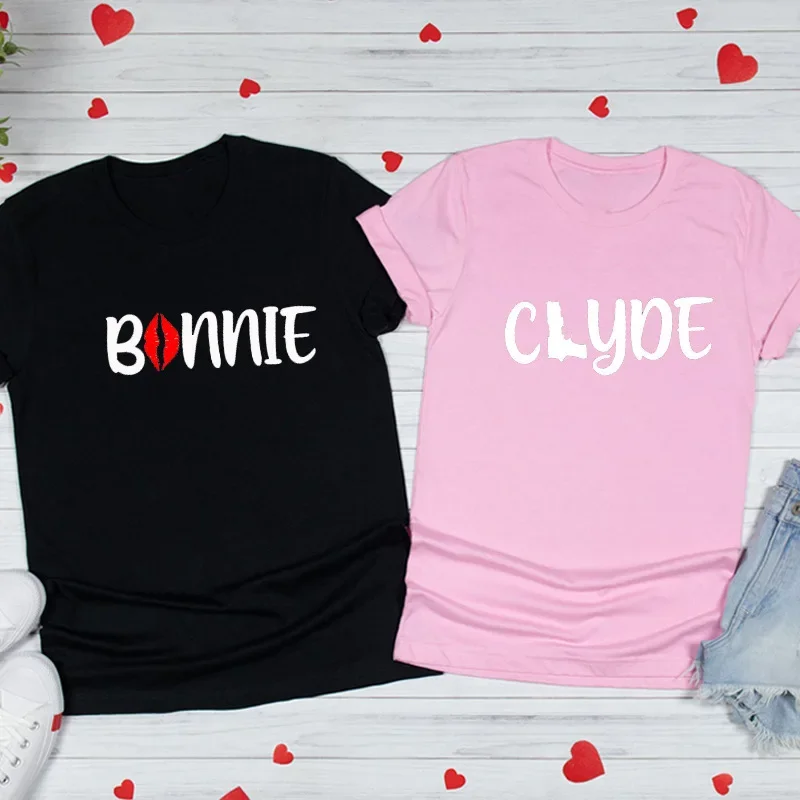 Bonnie Clyde Lip Print LoversT Shirt Couple Short Sleeve O Neck Loose Tshirt Summer Women Man Tee Shirt Tops Camisetas Mujer