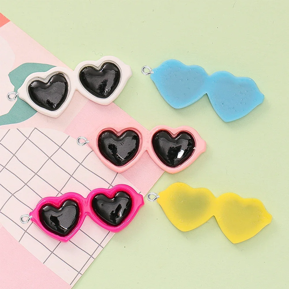 10PCS Shiny 17x42mm Heart Sunglasses Flat Back Charms For Earrings Bracelet Hairpin DIY Jewelry Pendants Decoration Accessories