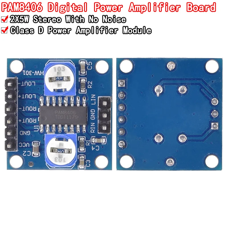 PAM8406 Digital Amplifier Board With Volume Potentiometer 5Wx2 Stereo M70