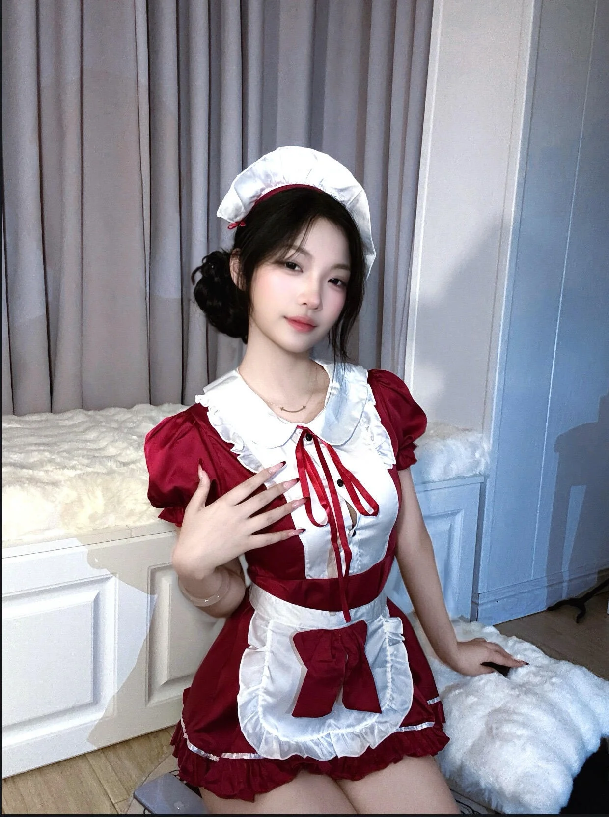 Kostum Loween Alice Pure Desire Dr Maid Apron Seksi Roleplay Set Pakaian Wanita Seragam Sekolah atau Kerja