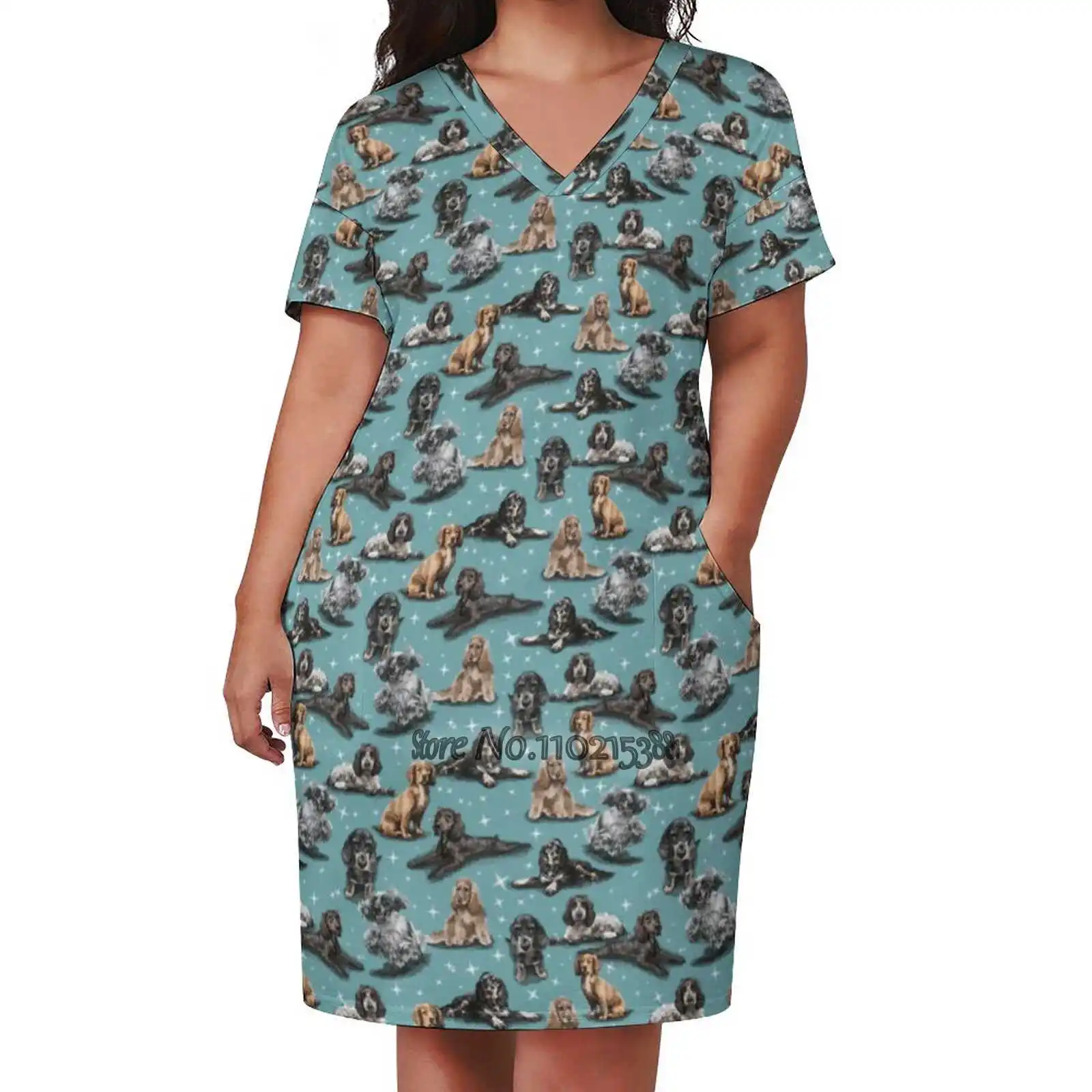 The Cocker Spaniel V-Neck Short Sleeve Skirt Slim Skirts Loose Elegant Fashion Dress 5Xl Cocker Spaniel Springer Spaniels